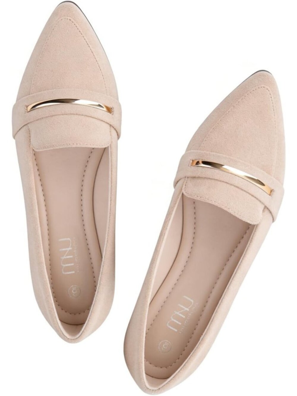 Chic Pointed Toe Loafers for Women - Dressy Gold Bit Suede Flats for Office